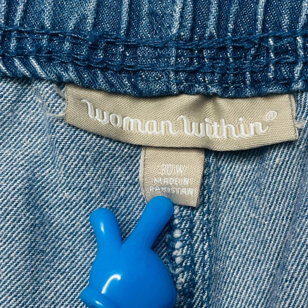 Woman Within Womens 30W Blue Elastic Waist Pull On Denim Shorts Plus Size 30